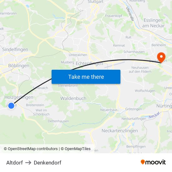 Altdorf to Denkendorf map