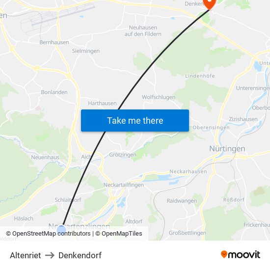 Altenriet to Denkendorf map
