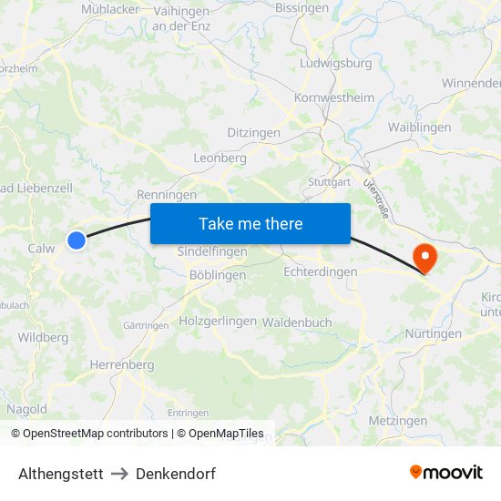 Althengstett to Denkendorf map