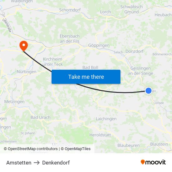 Amstetten to Denkendorf map