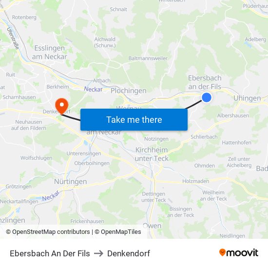 Ebersbach An Der Fils to Denkendorf map