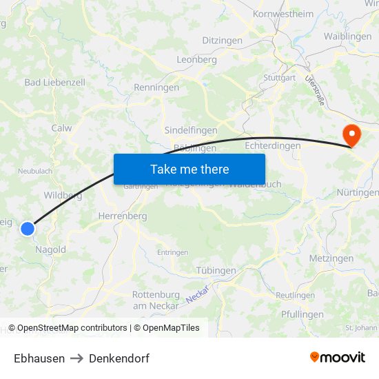 Ebhausen to Denkendorf map