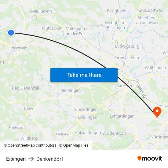 Eisingen to Denkendorf map