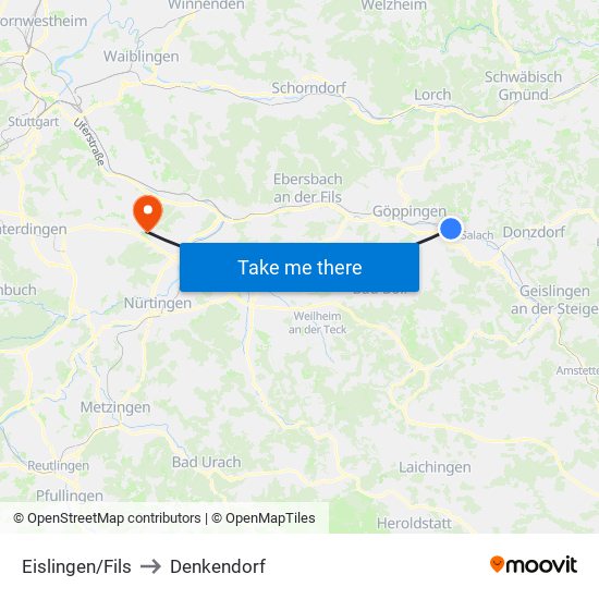 Eislingen/Fils to Denkendorf map