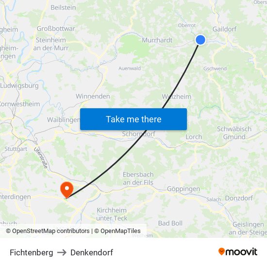 Fichtenberg to Denkendorf map