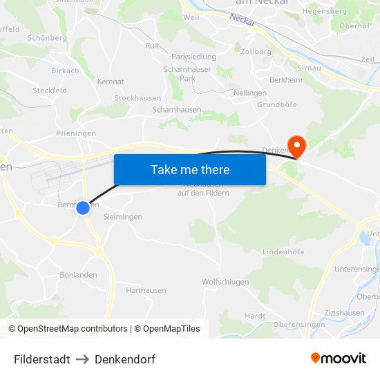 Filderstadt to Denkendorf map