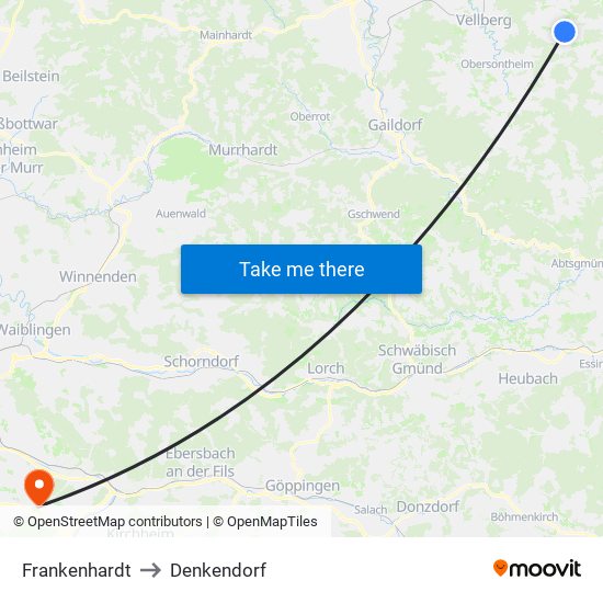 Frankenhardt to Denkendorf map