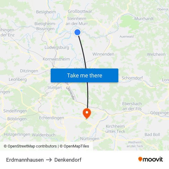 Erdmannhausen to Denkendorf map