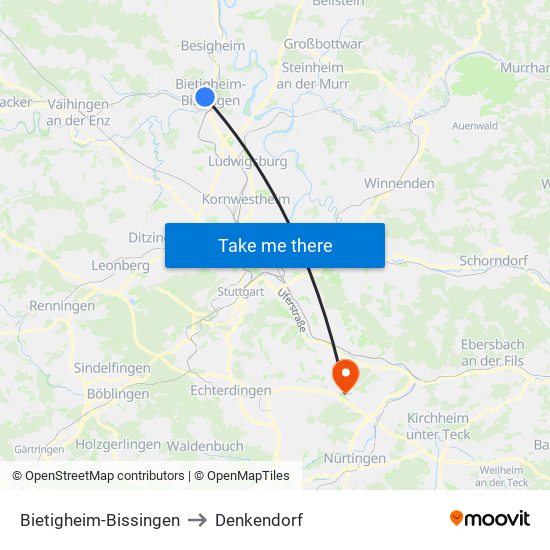 Bietigheim-Bissingen to Denkendorf map