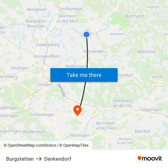 Burgstetten to Denkendorf map