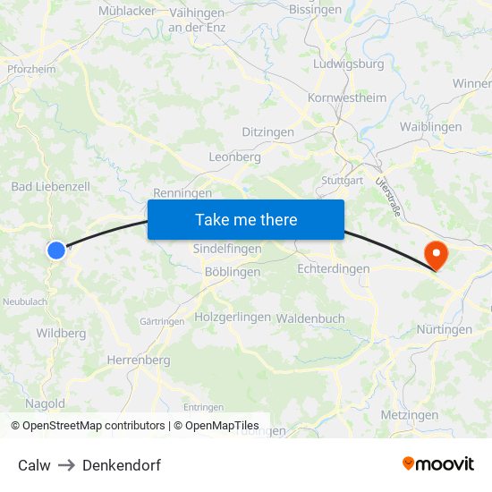 Calw to Denkendorf map