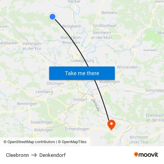 Cleebronn to Denkendorf map