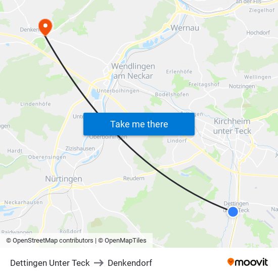 Dettingen Unter Teck to Denkendorf map