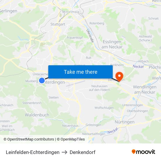 Leinfelden-Echterdingen to Denkendorf map