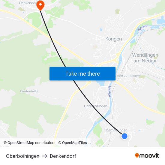 Oberboihingen to Denkendorf map