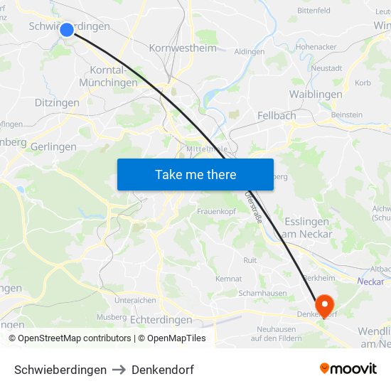 Schwieberdingen to Denkendorf map