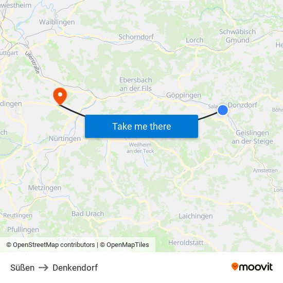 Süßen to Denkendorf map