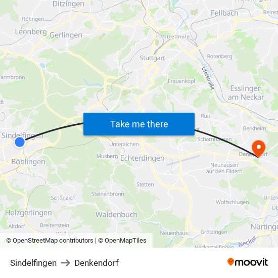 Sindelfingen to Denkendorf map