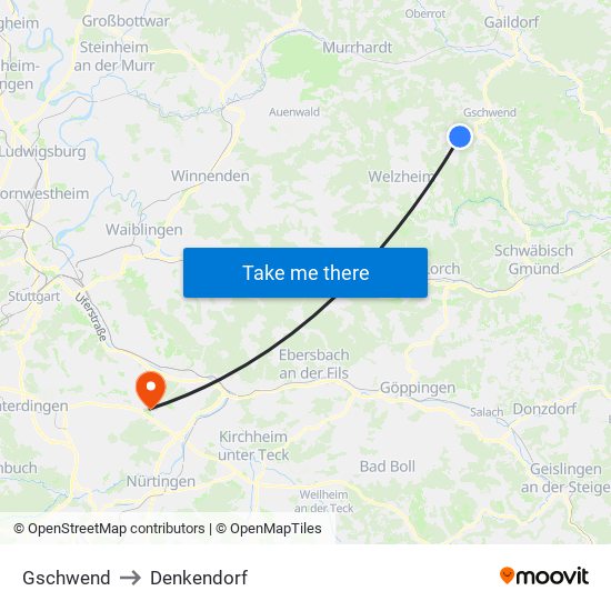 Gschwend to Denkendorf map