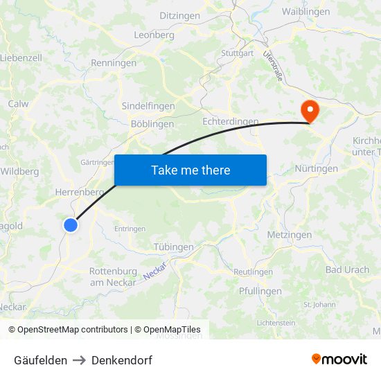 Gäufelden to Denkendorf map
