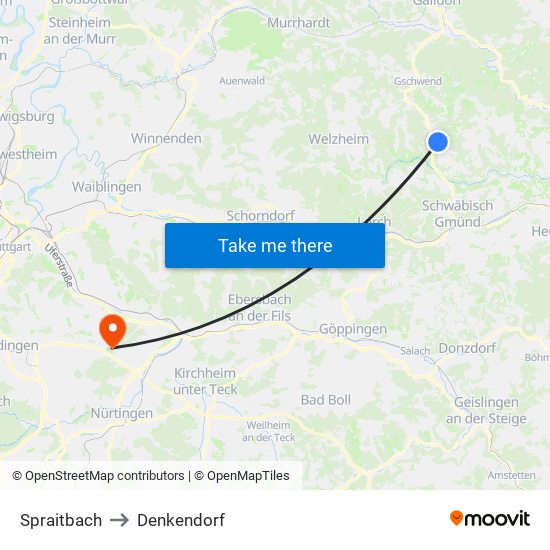 Spraitbach to Denkendorf map