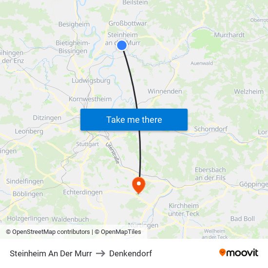 Steinheim An Der Murr to Denkendorf map