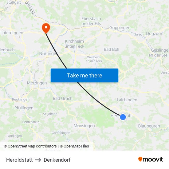 Heroldstatt to Denkendorf map