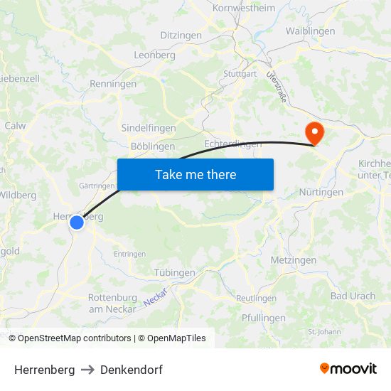 Herrenberg to Denkendorf map