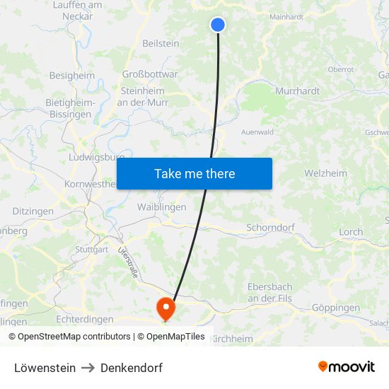 Löwenstein to Denkendorf map