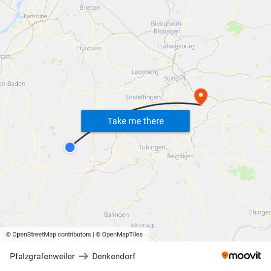 Pfalzgrafenweiler to Denkendorf map