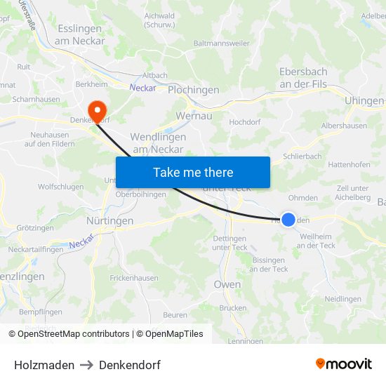 Holzmaden to Denkendorf map