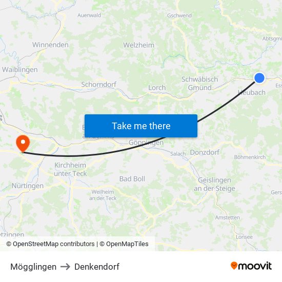 Mögglingen to Denkendorf map