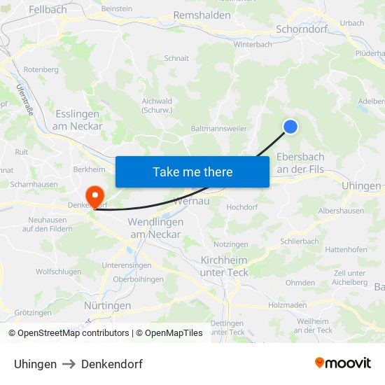 Uhingen to Denkendorf map