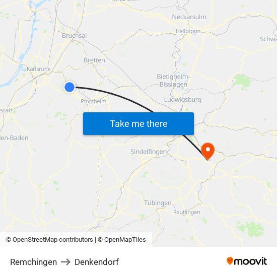 Remchingen to Denkendorf map