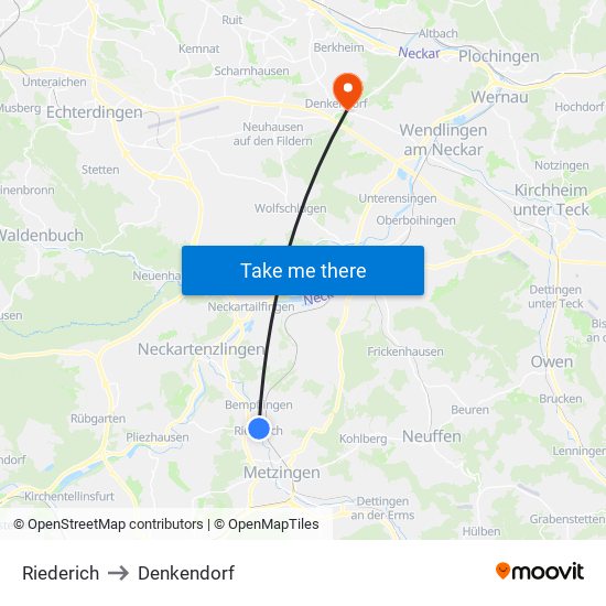 Riederich to Denkendorf map