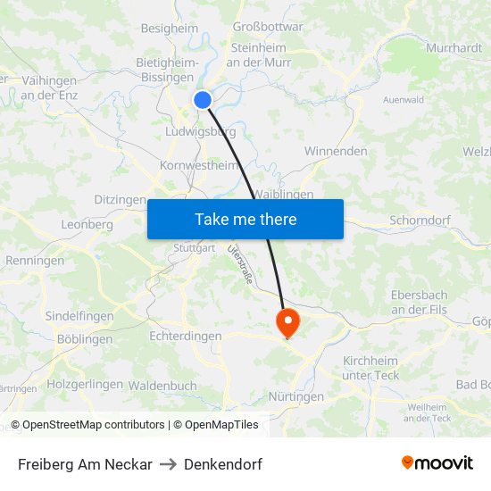 Freiberg Am Neckar to Denkendorf map