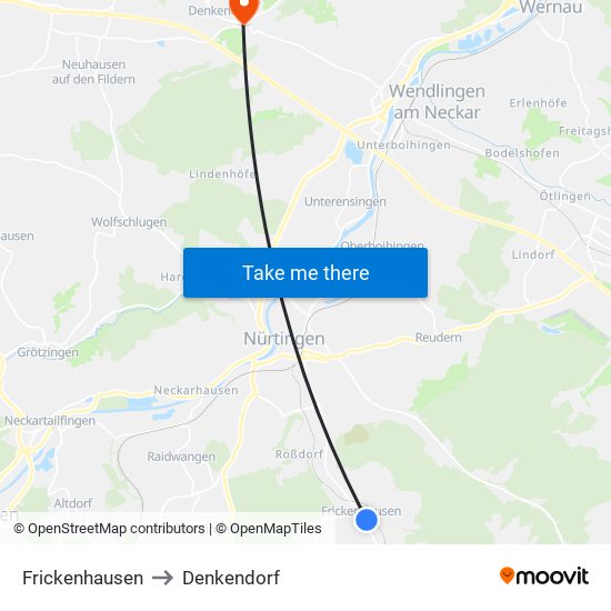 Frickenhausen to Denkendorf map