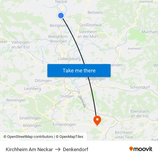 Kirchheim Am Neckar to Denkendorf map