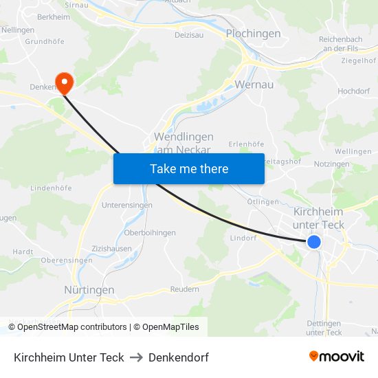 Kirchheim Unter Teck to Denkendorf map