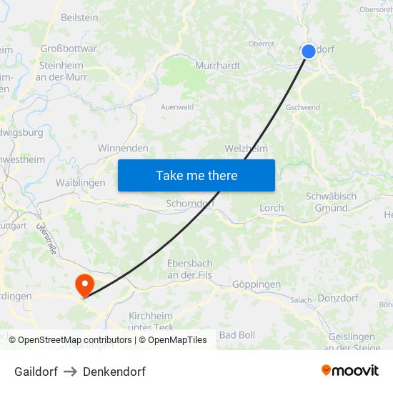 Gaildorf to Denkendorf map