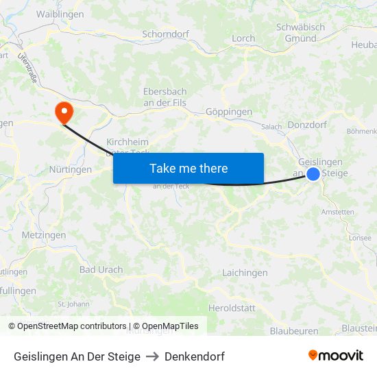 Geislingen An Der Steige to Denkendorf map