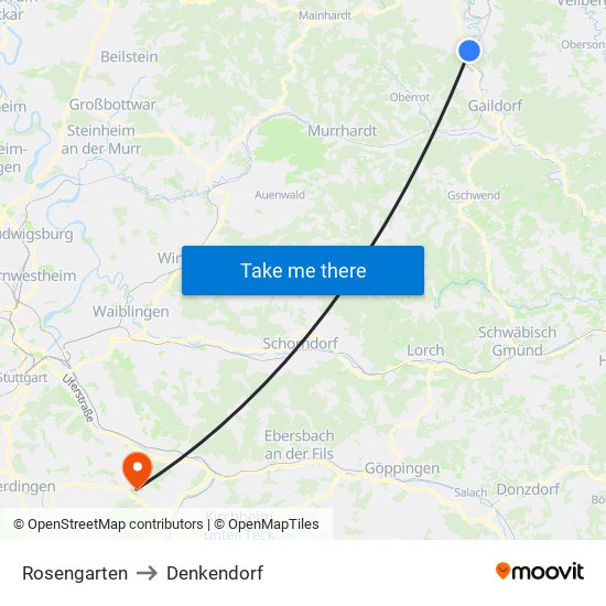 Rosengarten to Denkendorf map