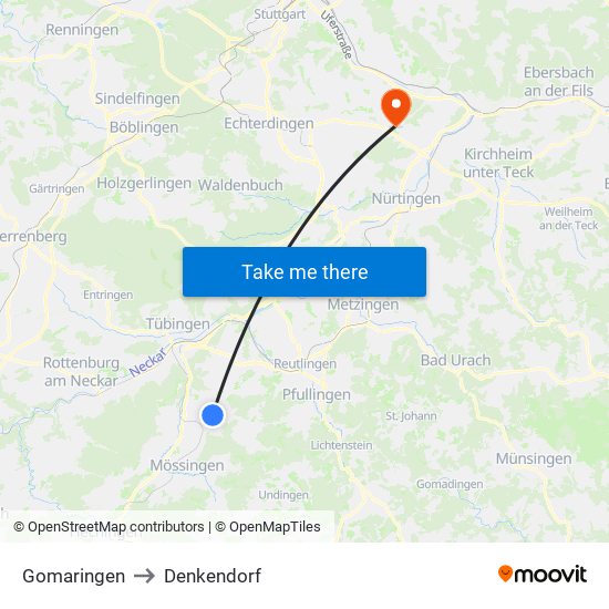 Gomaringen to Denkendorf map