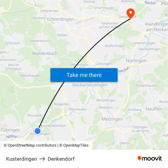 Kusterdingen to Denkendorf map