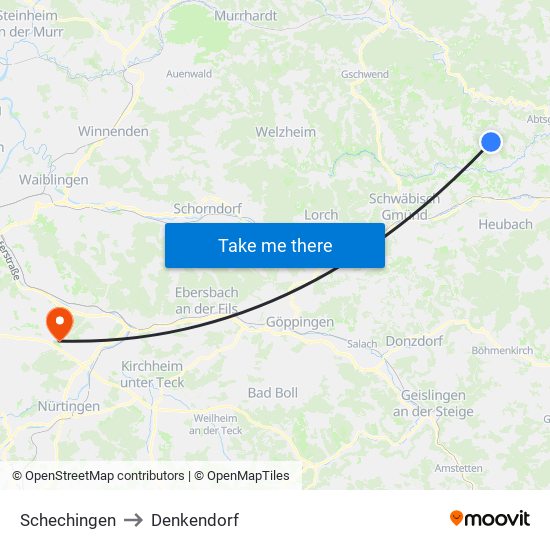 Schechingen to Denkendorf map