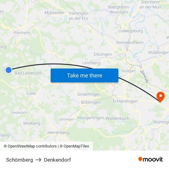 Schömberg to Denkendorf map