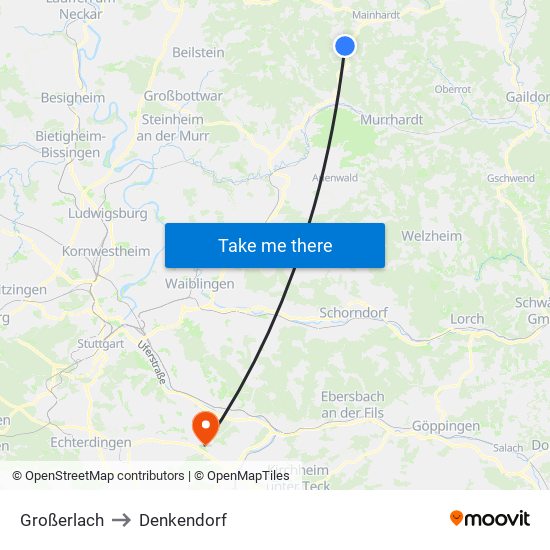 Großerlach to Denkendorf map