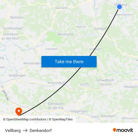 Vellberg to Denkendorf map