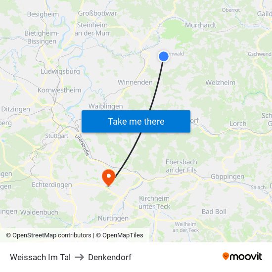 Weissach Im Tal to Denkendorf map