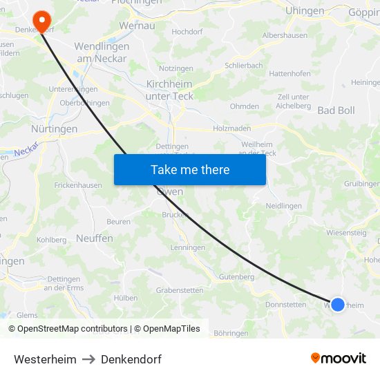 Westerheim to Denkendorf map
